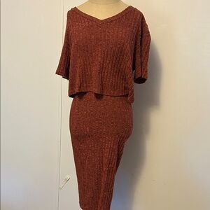 SHEIN Rust Knit Skirt Set